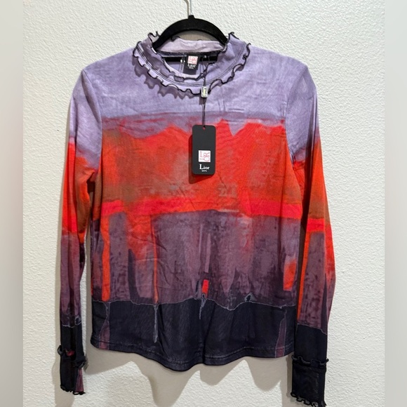 Lior Paris Top Zila Ruffle Mock Collar Stylish Long Sleeve Colorful - Picture 7 of 9